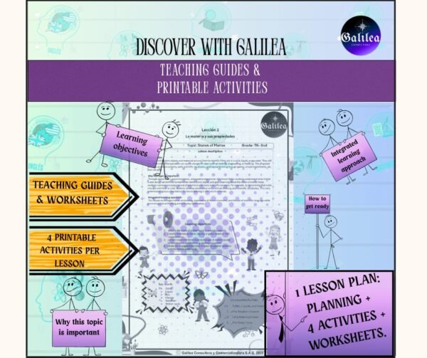 Lesson on properties of matter for TK to 2nd grade with printable worksheets and science activities